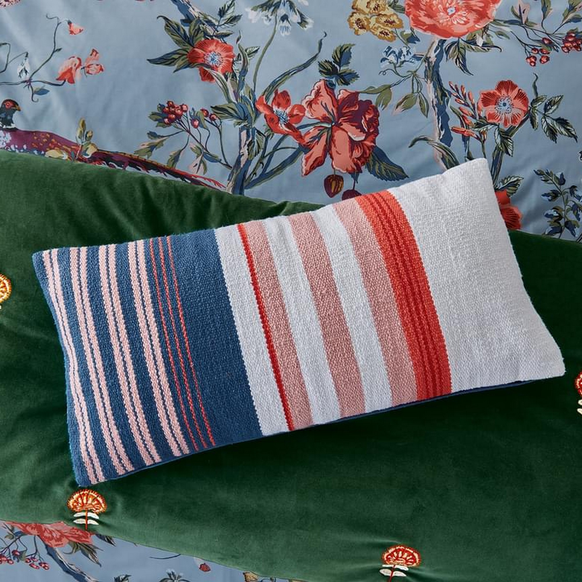 Chinoise Floral Stripe Cushion By Joules In Multi